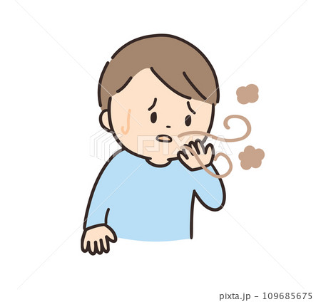 口臭に悩む男の子(主線あり) 口臭に悩む男の子(主線あり) 109685675