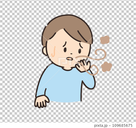 口臭に悩む男の子(主線あり) 口臭に悩む男の子(主線あり) 109685675
