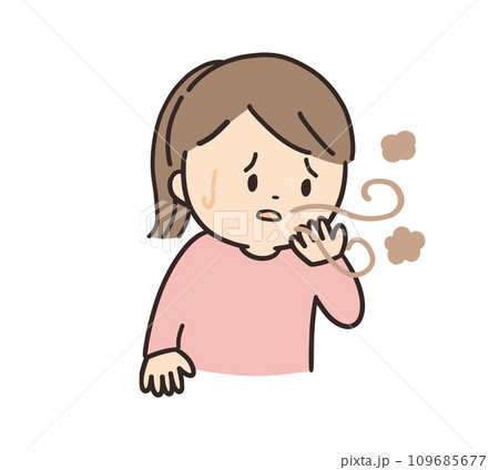 口臭に悩む女の子(主線あり) 口臭に悩む女の子(主線あり) 109685677