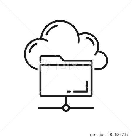 Cloud storage and network database server icon. Web server service, traffic automation, storage center or networking platform line vector symbol. Hosting datacenter simple outline sign or pictogram Cloud storage and network database server icon. Web server service, traffic automation, storage center or networking platform line vector symbol. Hosting datacenter simple outline sign or pictogram 109685737