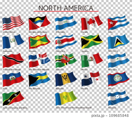 Flags of North America region English notation 109685848