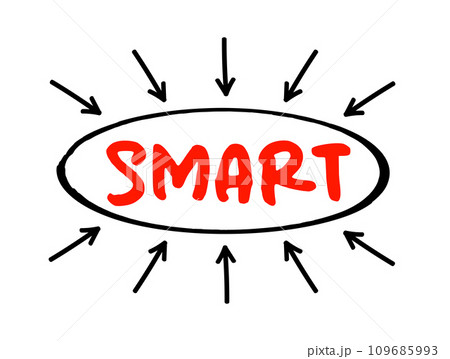 SMART - Specific, Measurable, Attainable, Relevant, Time bound acronym text with arrows, business concept background 109685993