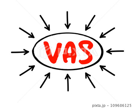 VAS Value-Added Services - popular telecommunications industry term for non-core services, beyond standard voice calls, acronym text concept with arrows 109686125