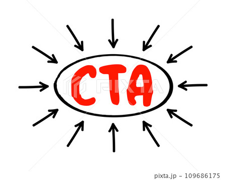 CTA Call To Action - marketing term for any design to prompt an immediate response or encourage an sale, acronym text concept with arrows 109686175
