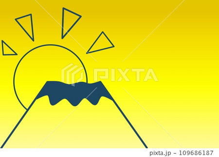 シンプルなシルエットの富士山と黄色いグラデーション背景 109686187
