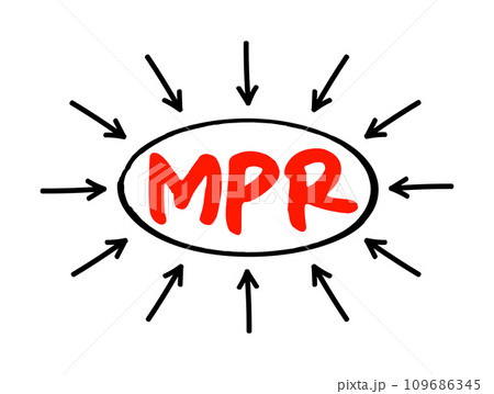 MPR - Monthly Progress Report means the report provided monthly for each project, acronym text concept with arrows 109686345