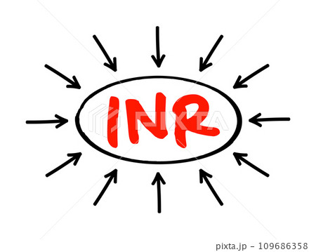 INR International Normalized Ratio - measures the time for the blood to clot, acronym text concept with arrows 109686358