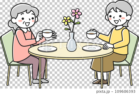 享受茶時間的高級婦女 109686393