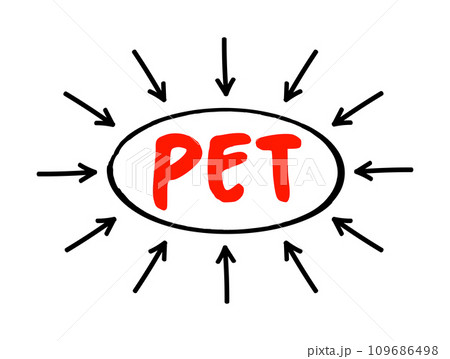 PET Positron Emission Tomography - functional imaging technique that uses radioactive substances, acronym text concept with arrows PET Positron Emission Tomography - functional imaging technique that uses radioactive substances, acronym text concept with arrows 109686498