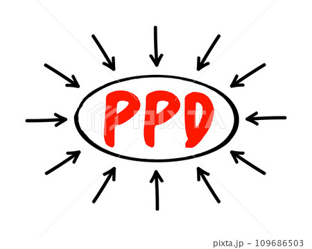 PPD Purified Protein Derivative - test used to detect if you have a tuberculosis infection, acronym text concept with arrows 109686503