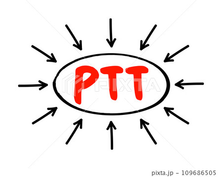 PTT - Partial Thromboplastin Time is a blood test that looks at how long it takes for blood to clot, acronym text concept with arrows 109686505