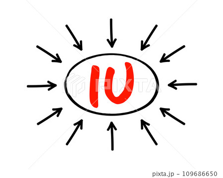 IU International Unit - amount of a substance that has a certain biological effect, acronym text concept with arrows 109686650