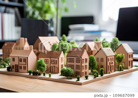 街づくりのための街並みのクレイモデル 109687099