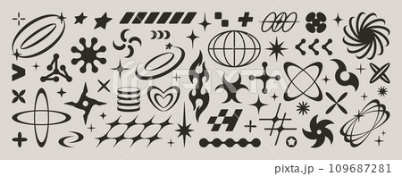 Y2K Icon Set. Abstract Vector Geometric Shapes and Forms. Retro Futuristic Elements 109687281