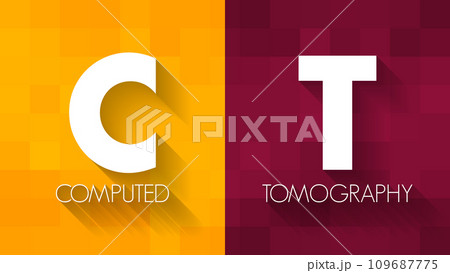 CT Computed Tomography - medical imaging technique used in radiology to obtain detailed internal images of the body, acronym text concept background 109687775