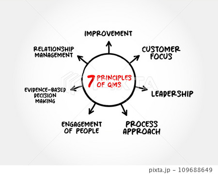 7 principles of Quality Management System is a collection of business processes focused on consistently meeting customer requirements, mind map concept background 109688649