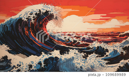【AI生成画像・AIイラスト】葛飾北斎テイストの波 【AI生成画像・AIイラスト】葛飾北斎テイストの波 109689989