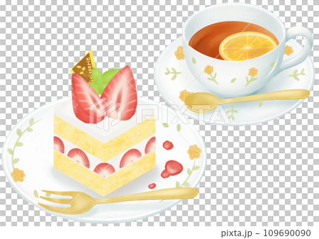 Strawberry shortcake and tea set 109690090