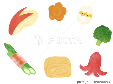 カラフルなお弁当のおかずフレーム カラフルなお弁当のおかずフレーム 109690093