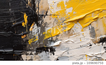 abstract white, yellow, and black oil painting, texture wallpaper, great fine detail, use of palette knife, relief, contrasting values, AI generated 109690750