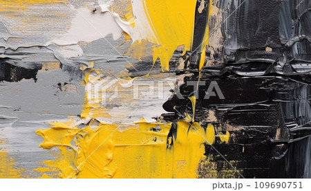 abstract white, yellow, and black oil painting, texture wallpaper, great fine detail, use of palette knife, relief, contrasting values, AI generated 109690751