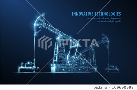 Oil pumps on blue. Extraction technology, Gas market, Well drilling innovation 109690998
