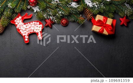 Christmas background with fir tree and copy space for greetings 109691359