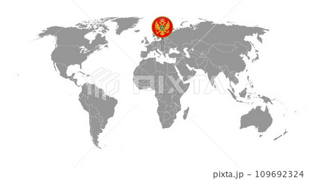 Pin map with Montenegro flag on world map. Vector illustration. 109692324