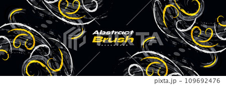 Black, Yellow and Grey Brush Background with Halftone Effect. Sport Background with Grunge Style. Scratch and Texture Elements For Design 109692476
