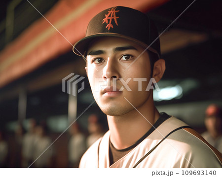 真剣な表情の野球選手 109693140