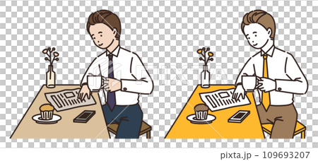 illustration of a man reading a newspaper while drinking coffee 109693207