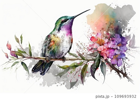 Stickman Humming AI-generated content. Colorful humming bird on...のイラスト素材 [109693932 ...