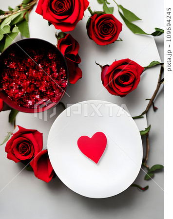 Romantic atmosphere with love wine and flowers. 109694245
