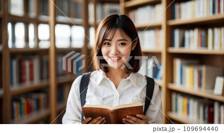 図書館で勉強する女子学生 109694440