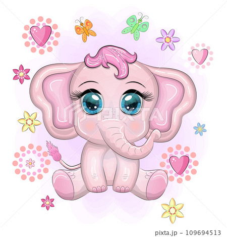 Cute cartoon elephant, childish character with beautiful eyes Cute cartoon elephant, childish character with beautiful eyes 109694513
