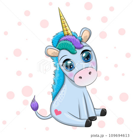 Blue unicorn pony sitting. Cute baby card, baby with big eyes Blue unicorn pony sitting. Cute baby card, baby with big eyes 109694613