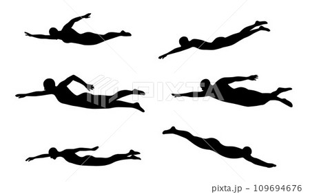Swimming Silhouettes, Silhouette of Swimmer Swimming 109694676