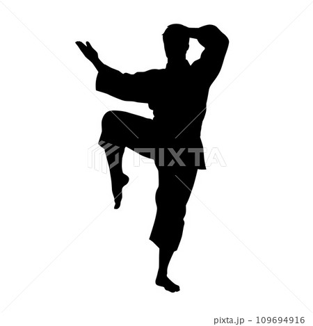 Black silhouettes of karate fighting, Single combats, a set of silhouettes of a karate in different poses Black silhouettes of karate fighting, Single combats, a set of silhouettes of a karate in different poses 109694916