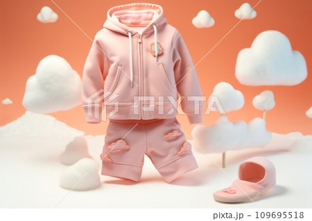 Baby clothes in soft peach color 109695518