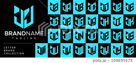 Modern line shield letter J JJ logo design set. 109695678