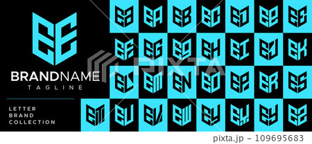 Line shield letter E EE logo design set. Line shield letter E EE logo design set. 109695683