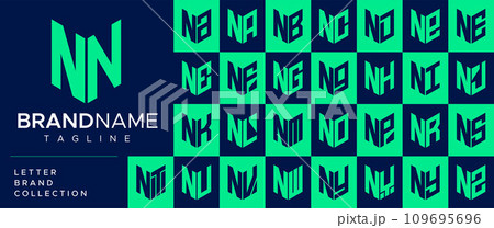 Modern line shield letter N NN logo design set Modern line shield letter N NN logo design set 109695696