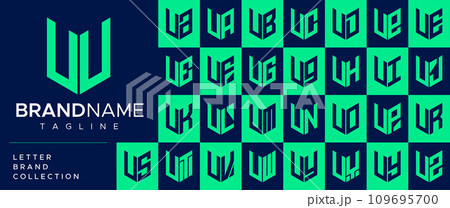 Modern line shield letter U UU logo design set 109695700