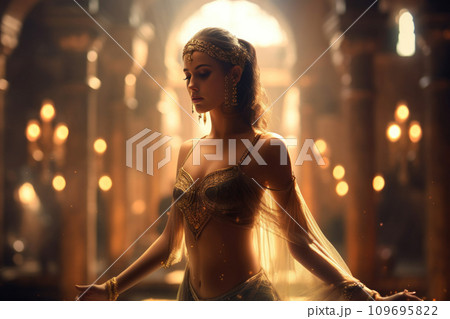 Majestic Belly Dancer in Ancient Persian Palace. Generative AI 109695822