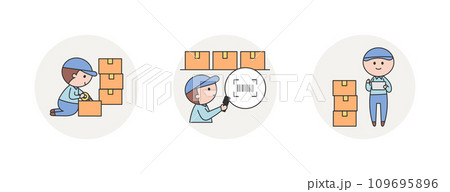 倉庫で働く作業服の男性とダンボール 109695896