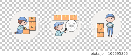 倉庫で働く作業服の男性とダンボール 109695896