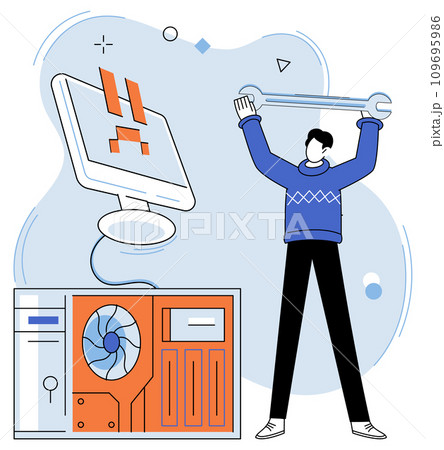 Technical support. Vector illustration. Instructors in technical disciplines impart valuable knowledge and skills to aspiring professionals Technological helpers are essential in ensuring smooth 109695986