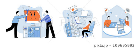 System administrator. Vector illustration. Directors provide guidance and direction to ensure effective administration and management Supportive executives offer assistance and support to their teams System administrator. Vector illustration. Directors provide guidance and direction to ensure effective administration and management Supportive executives offer assistance and support to their teams 109695992