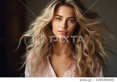 Serene Beauty Woman with Lush Blonde Hair. Generative AI 109696090