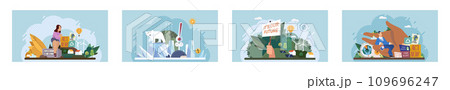 Climate change. Save the planet. Vector illustration Combatting climate change requires collaborative efforts from all nations Earth pollutions impact highlights urgency adopting eco-friendly 109696247